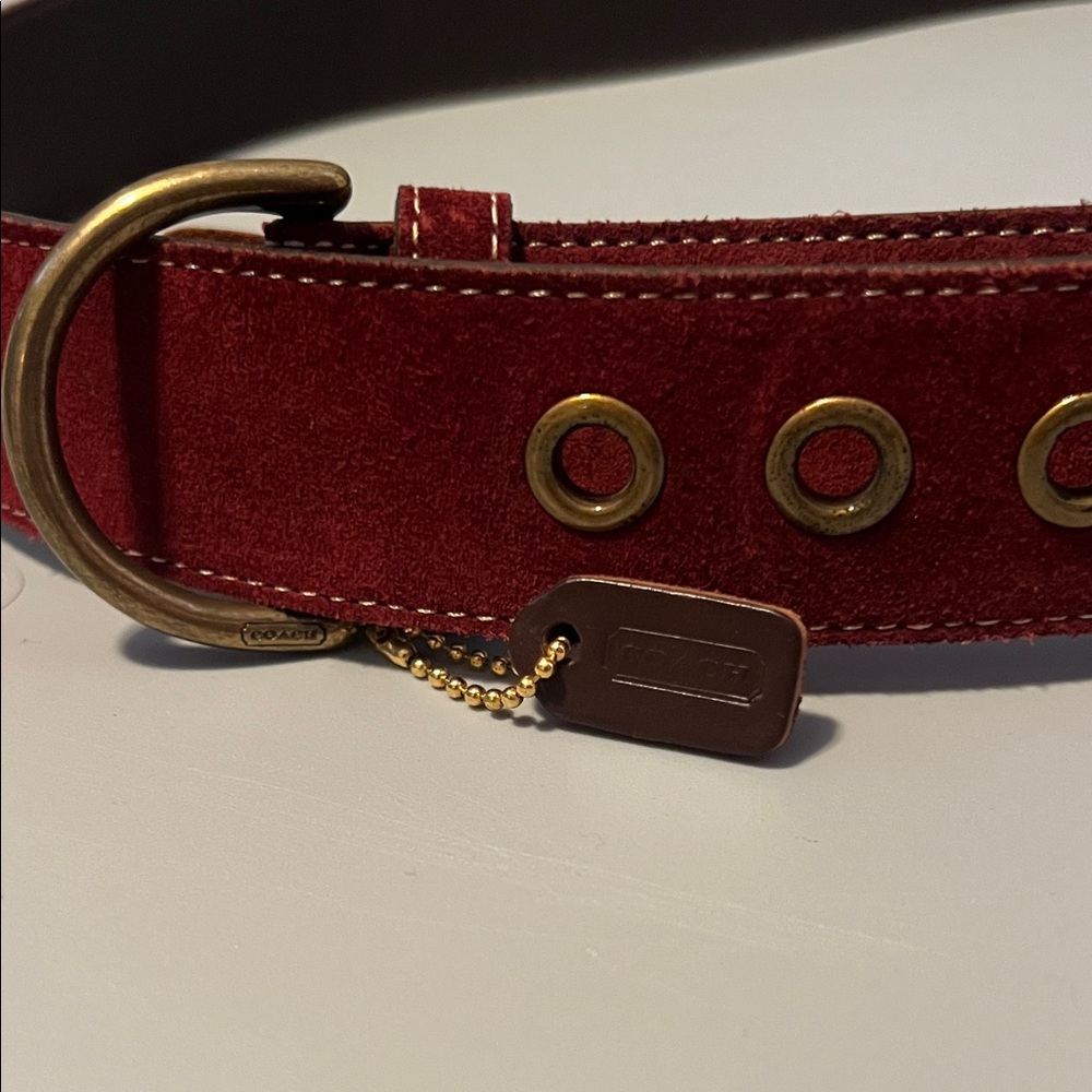 Coach Vintage Burgundy Suede Belt with Solid Brass Accents